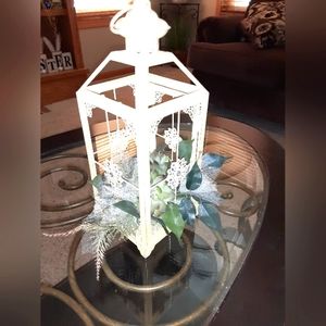 Ivory lantern with silk greenery